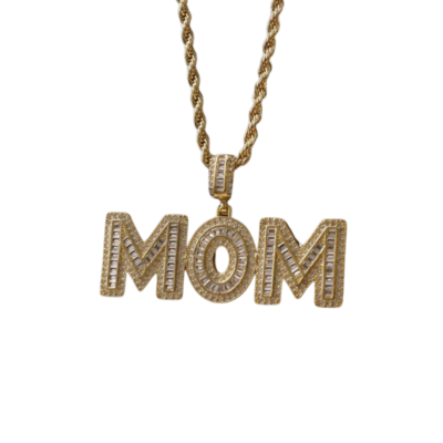 Gold Baguette Diamond MOM Pendant