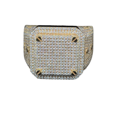 Iced Out Gold Square Diamond Ring