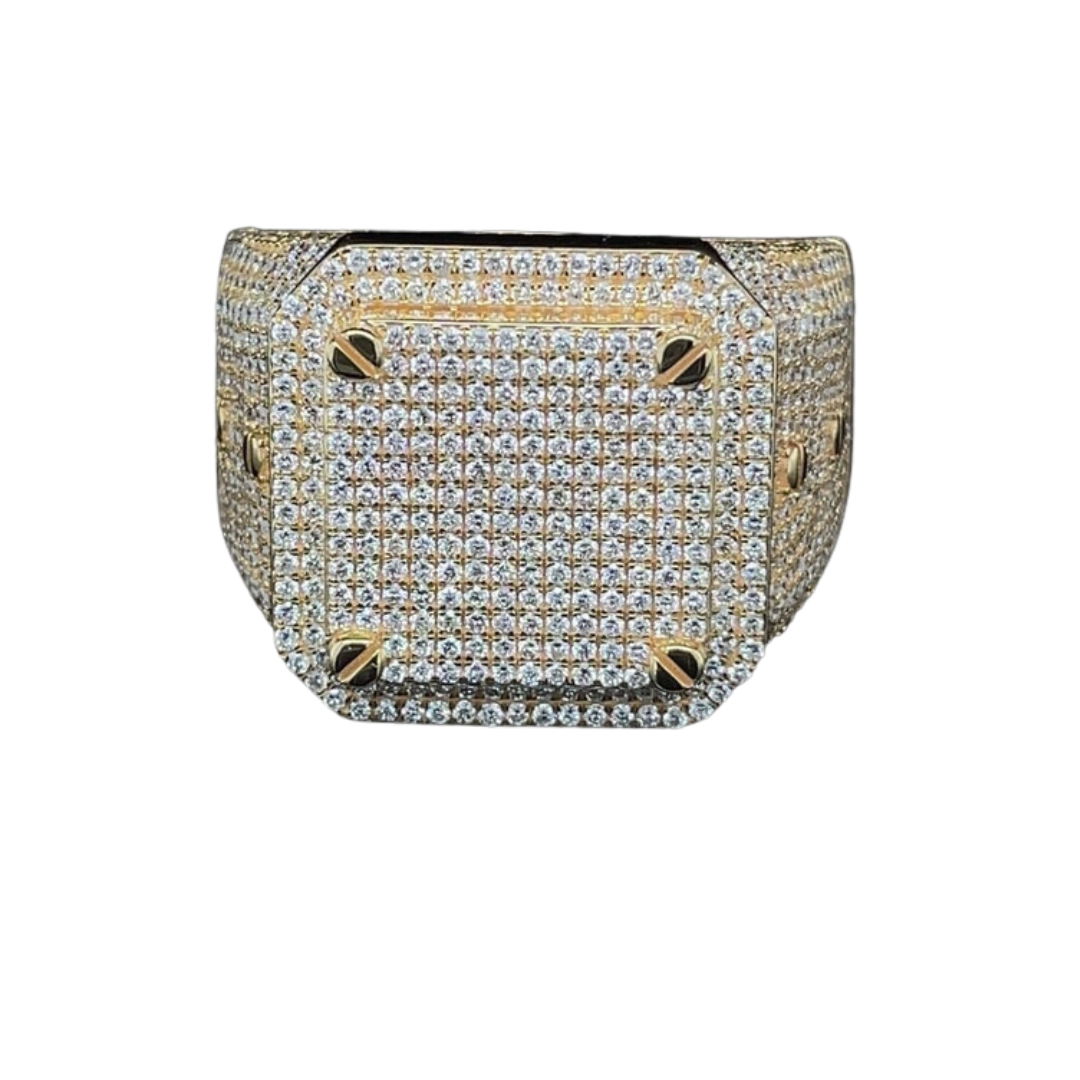 Iced Out Gold Square Diamond Ring
