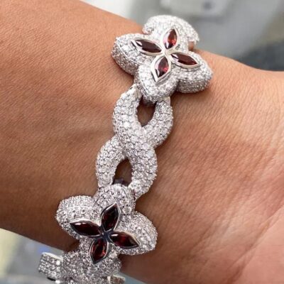 Red Ruby Blossom Link Ring