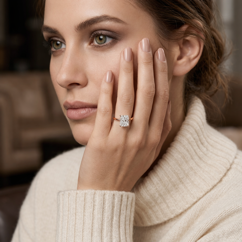 Lab Grown Diamond Engagement Ring Radiant Cut Solitaire for Women - Image 12