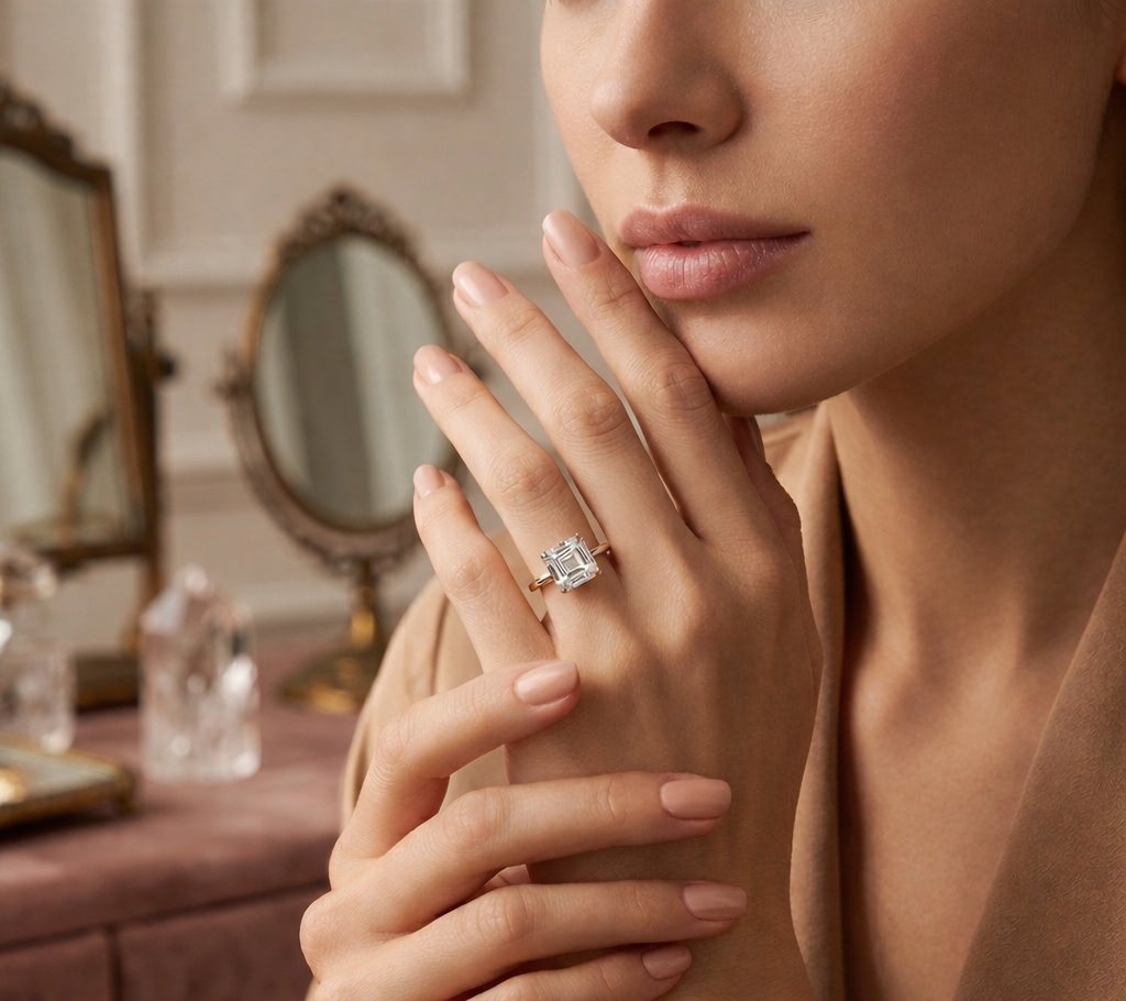 IGI Certified Lab Grown Diamond Engagement Ring Asscher Cut Solitaire for Women - Image 4