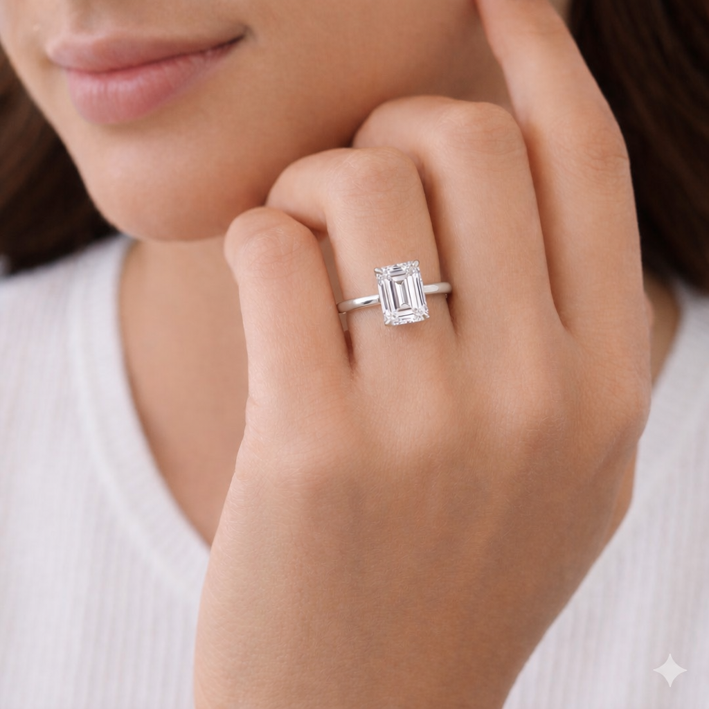 Lab Grown Diamond Engagement Ring Emerald Cut Solitaire for Women - Image 4