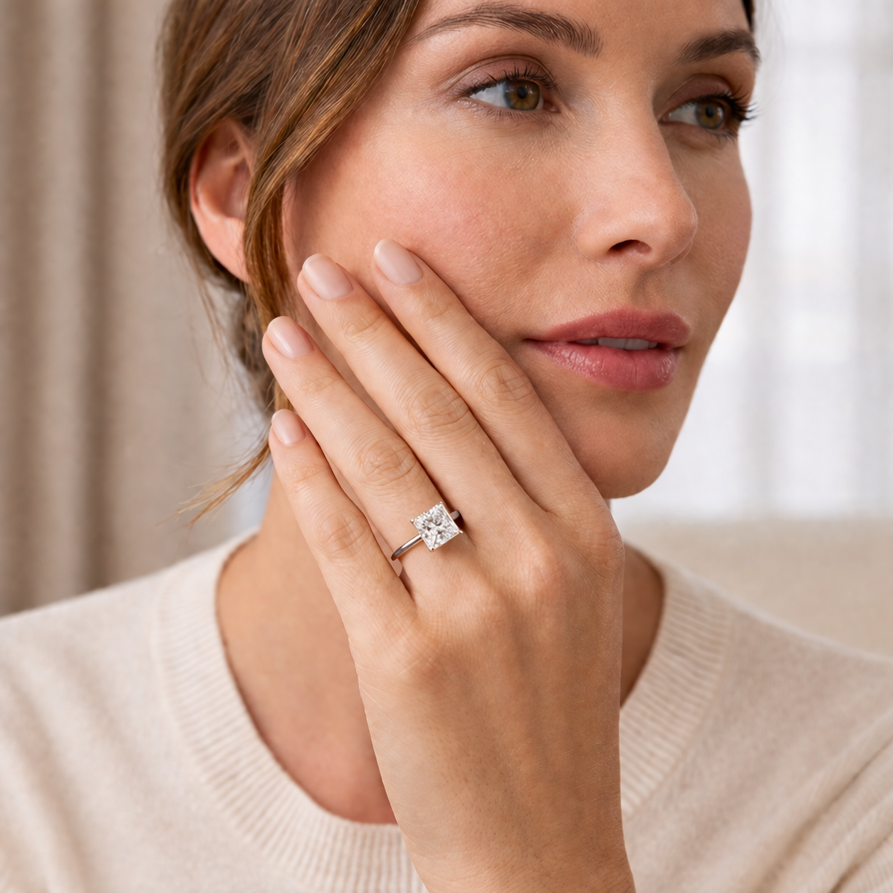 Lab Grown Diamond Engagement Ring Princess Cut Solitaire for Women - Image 4