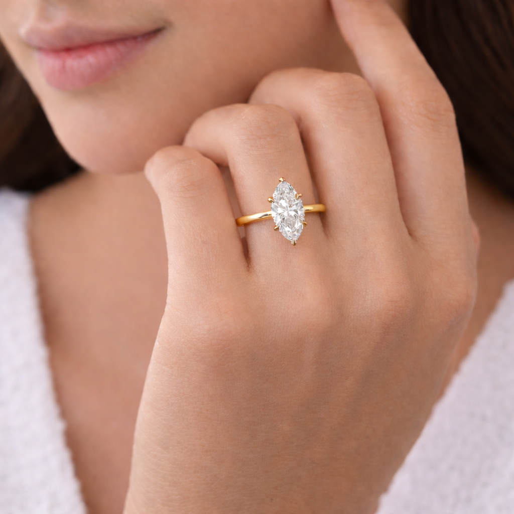 Lab Grown Diamond Engagement Ring Marquise Cut Solitaire for Women - Image 8