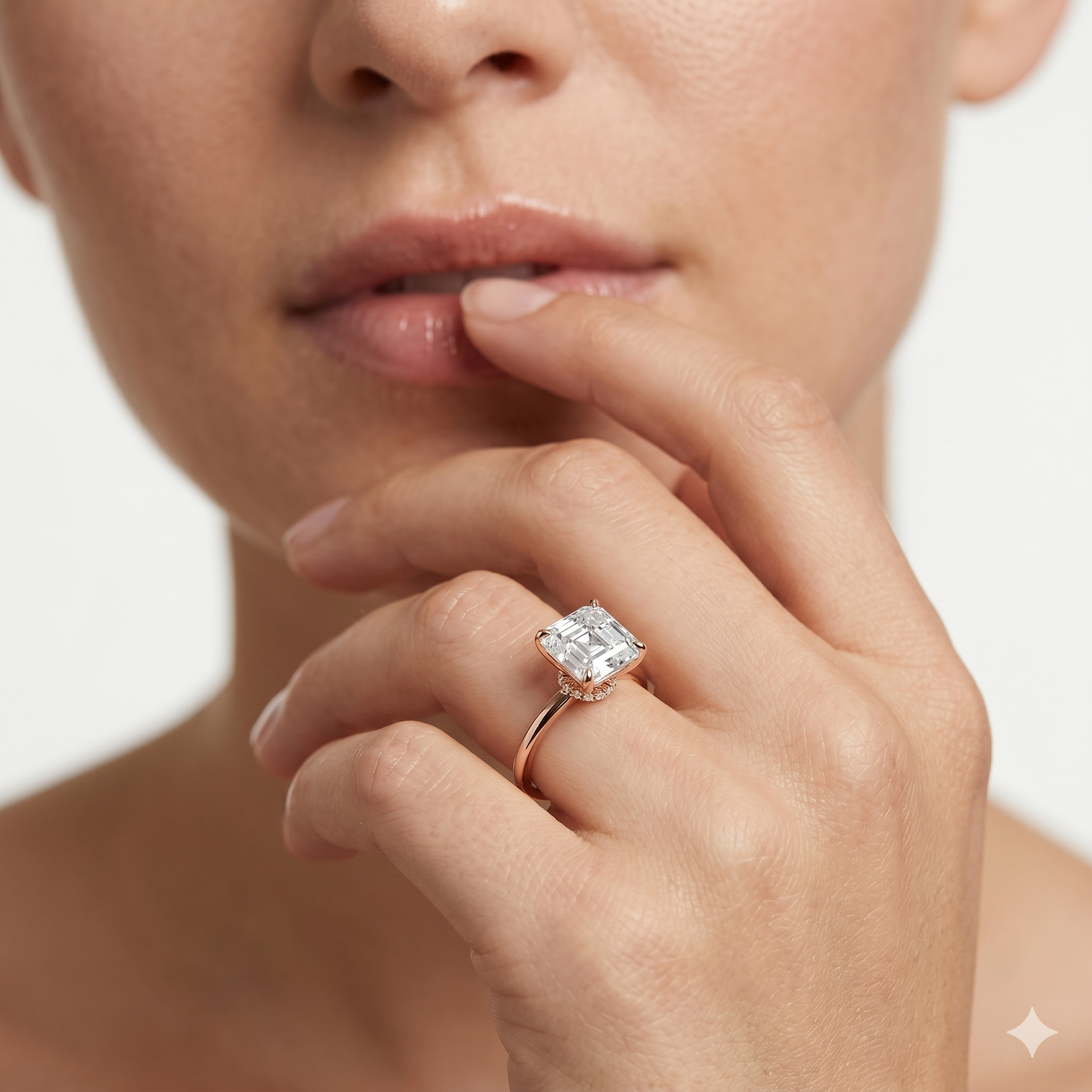 Lab Grown Diamond Engagement Ring Asscher Cut Hidden-Halo Style Ring for Women - Image 12
