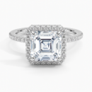 Lab Grown Diamond Engagement Ring Asscher Cut Hidden Halo Pavé Ring for Women