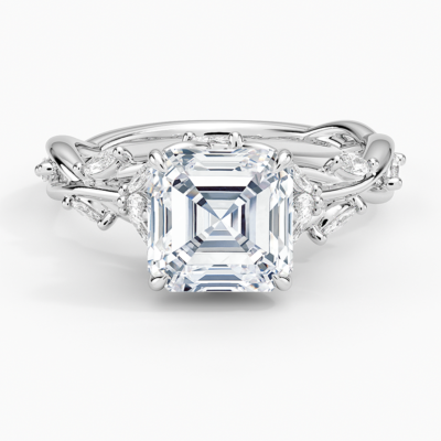 IGI Certified Lab Grown Diamond Engagement Ring Asscher Cut Vintage Inspired Floral for Women