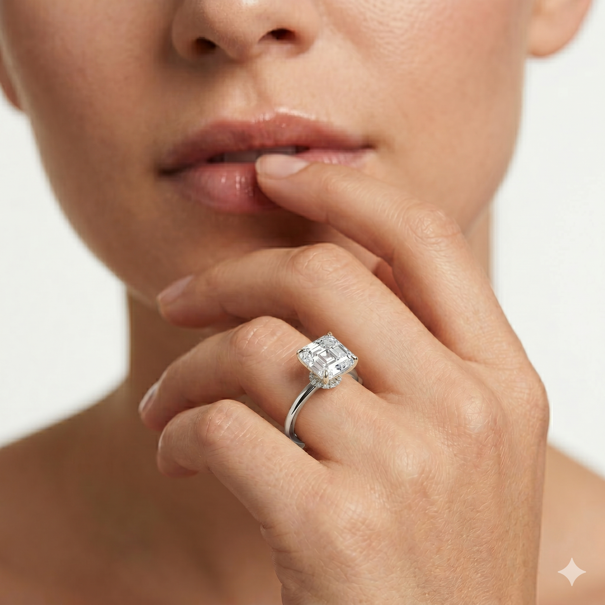 Lab Grown Diamond Engagement Ring Asscher Cut Hidden-Halo Style Ring for Women - Image 4
