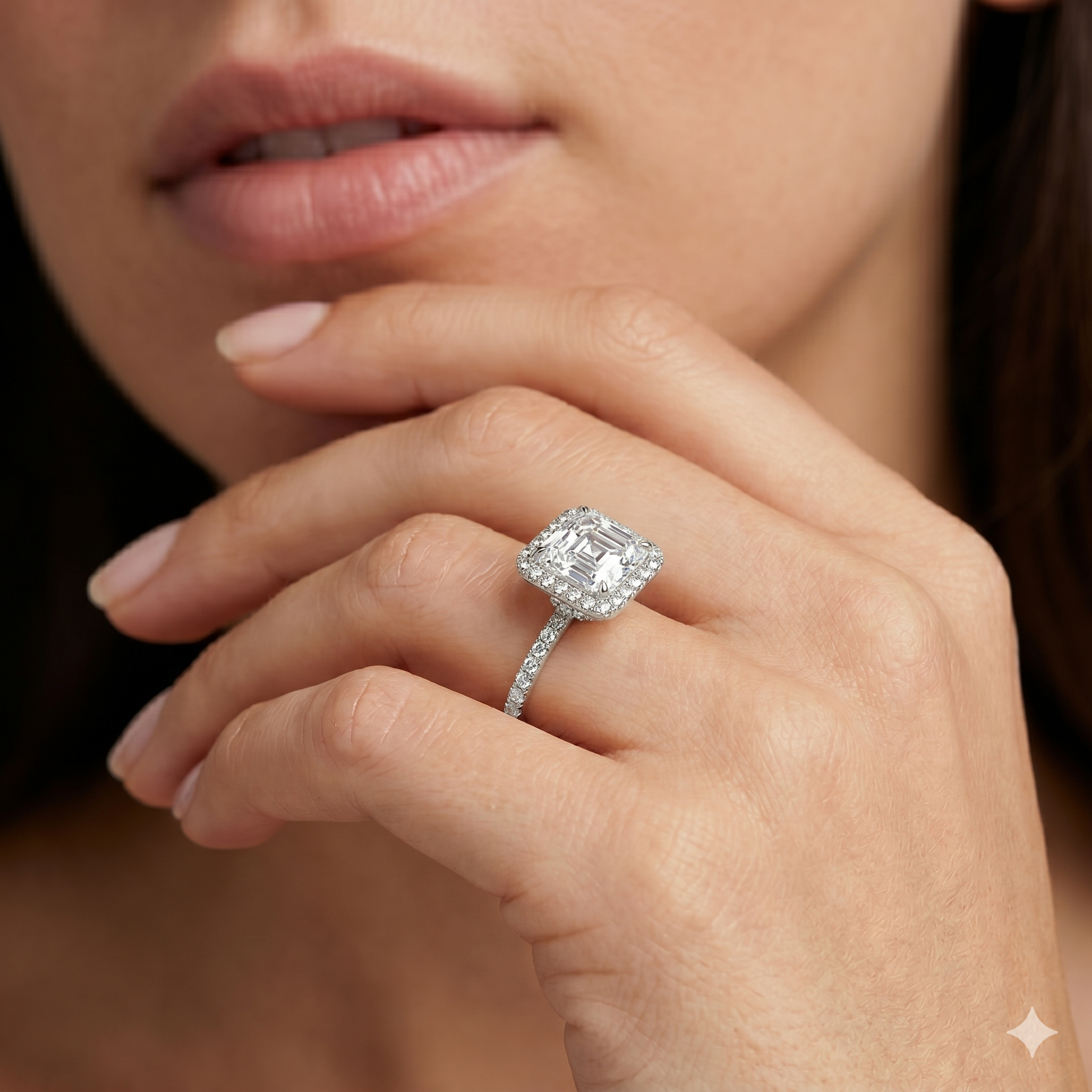 Lab Grown Diamond Engagement Ring Asscher Cut Hidden Halo Pavé Ring for Women - Image 4