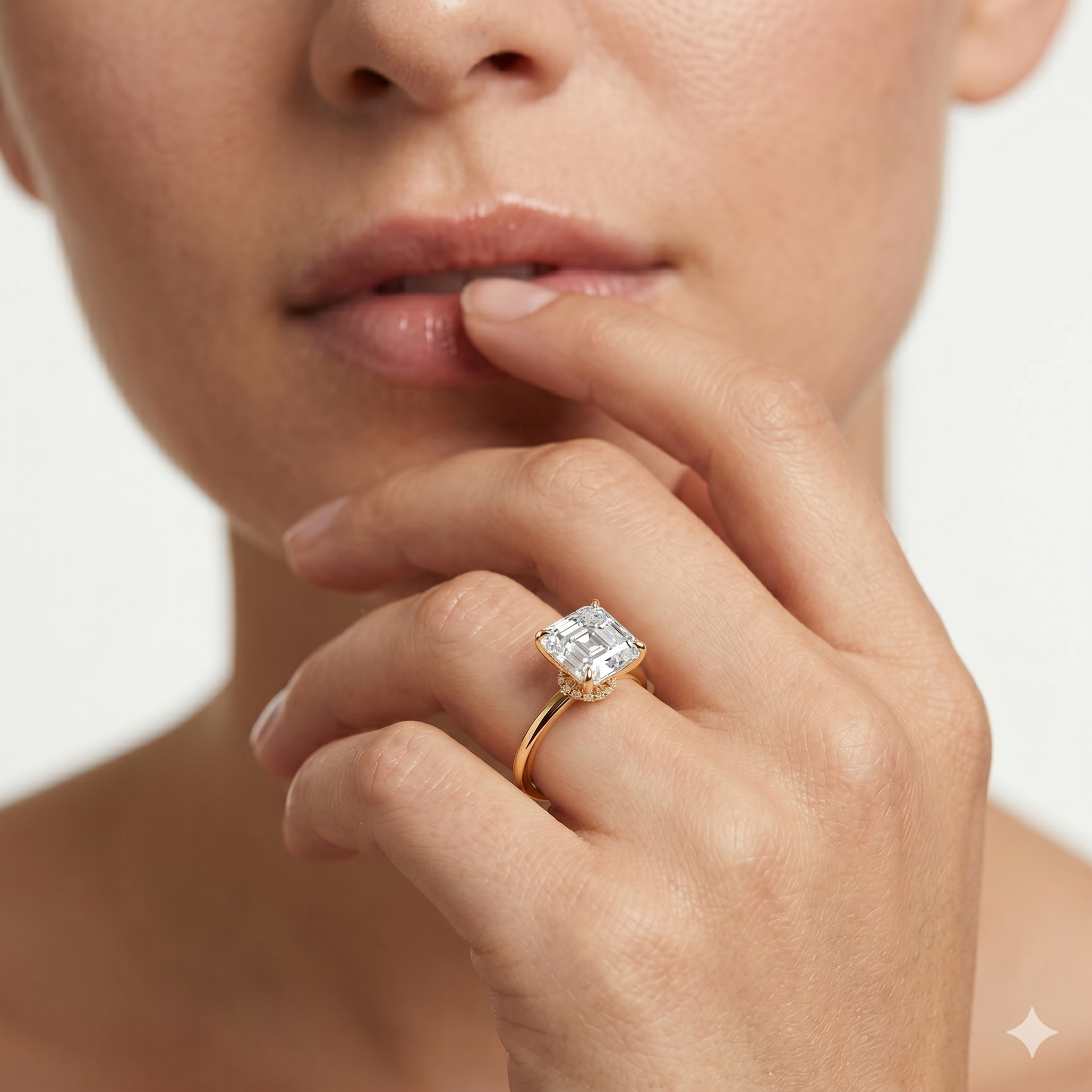 Lab Grown Diamond Engagement Ring Asscher Cut Hidden-Halo Style Ring for Women - Image 8