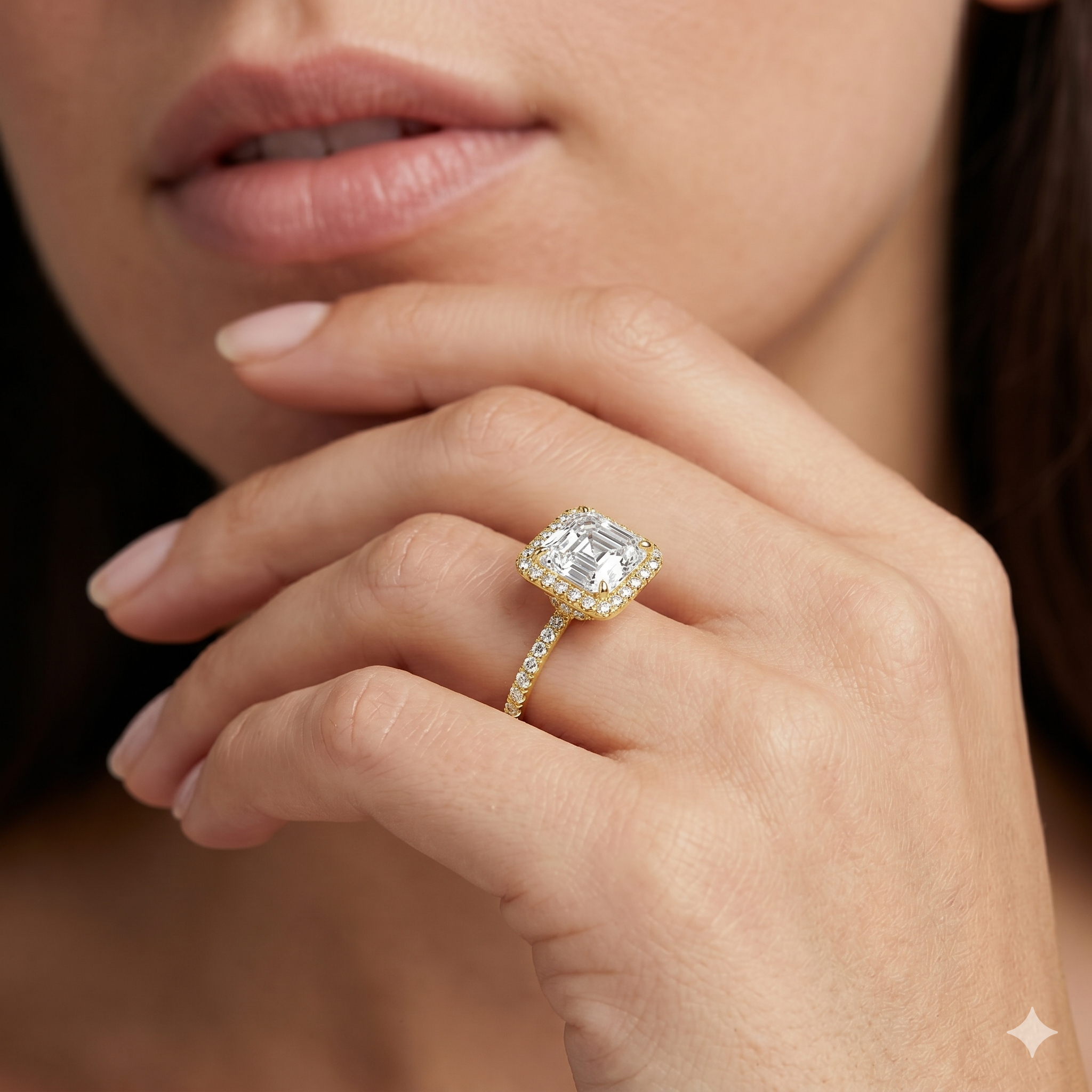 Lab Grown Diamond Engagement Ring Asscher Cut Hidden Halo Pavé Ring for Women - Image 8