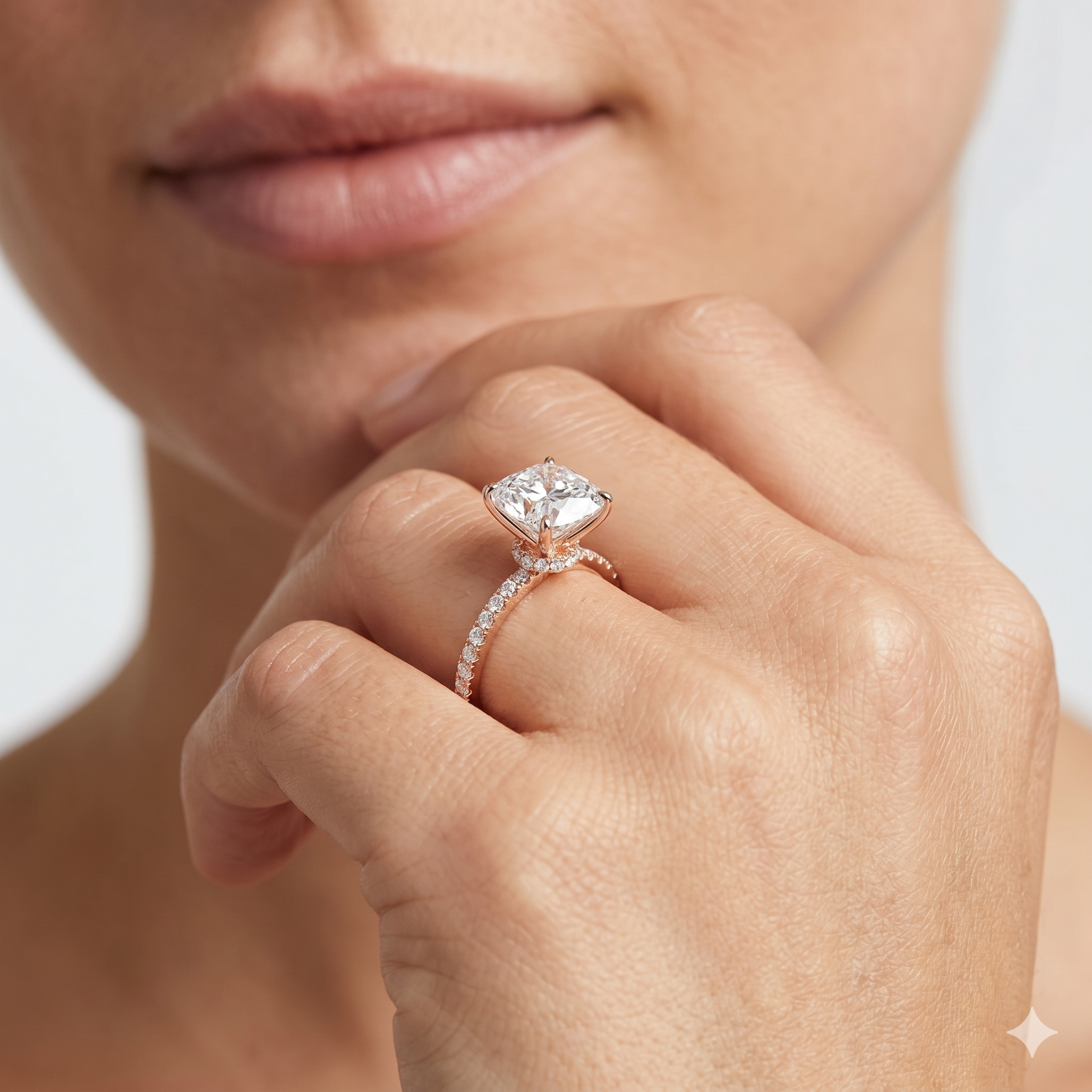 Lab Grown Diamond Engagement Ring Cushion Cut Solitaire with Pavé Band Ring for Women - Image 12