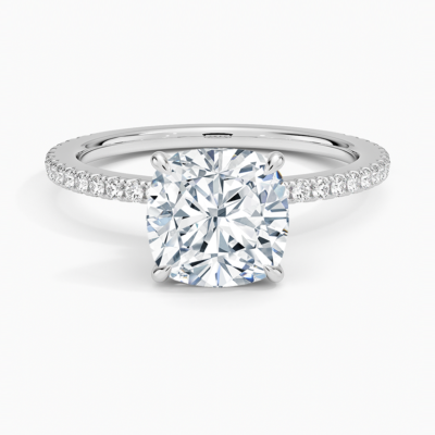 IGI Certified Lab Grown Diamond Engagement Ring Cushion Cut Solitaire with Pavé Band Ring for Women