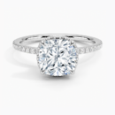 IGI Certified Lab Grown Diamond Engagement Ring Cushion Cut Hidden Halo Cathedral Pavé Ring for Women
