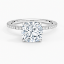 IGI Certified Lab Grown Diamond Engagement Ring Classic Cushion with Hidden Halo and Pavé Band Ring for Women