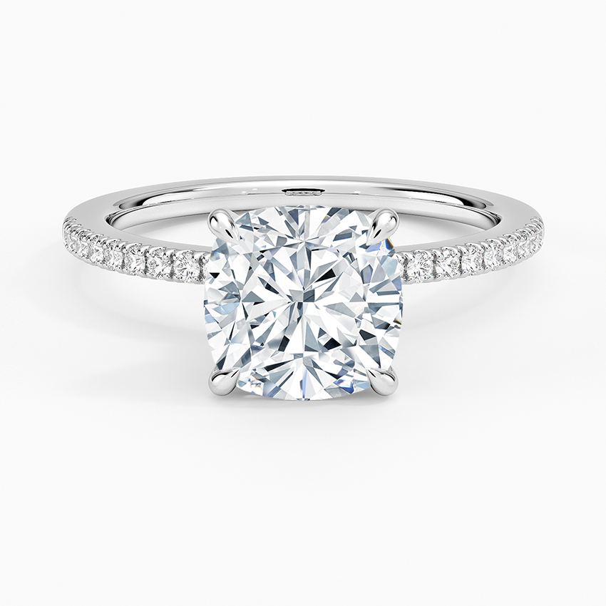 IGI Certified Lab Grown Diamond Engagement Ring Classic Cushion with Hidden Halo and Pavé Band Ring for Women