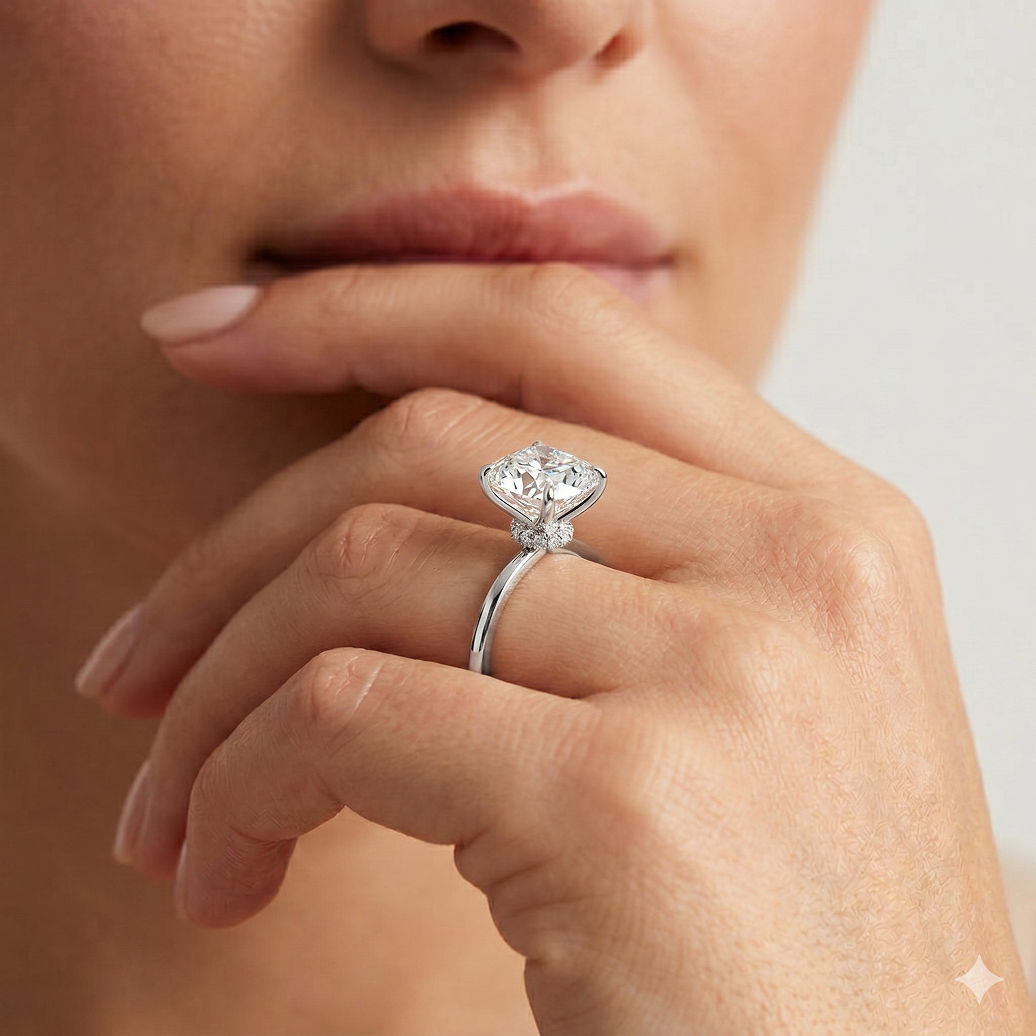 Lab Grown Diamond Engagement Ring Cushion Cut Hidden-Halo Style Ring for Women - Image 4