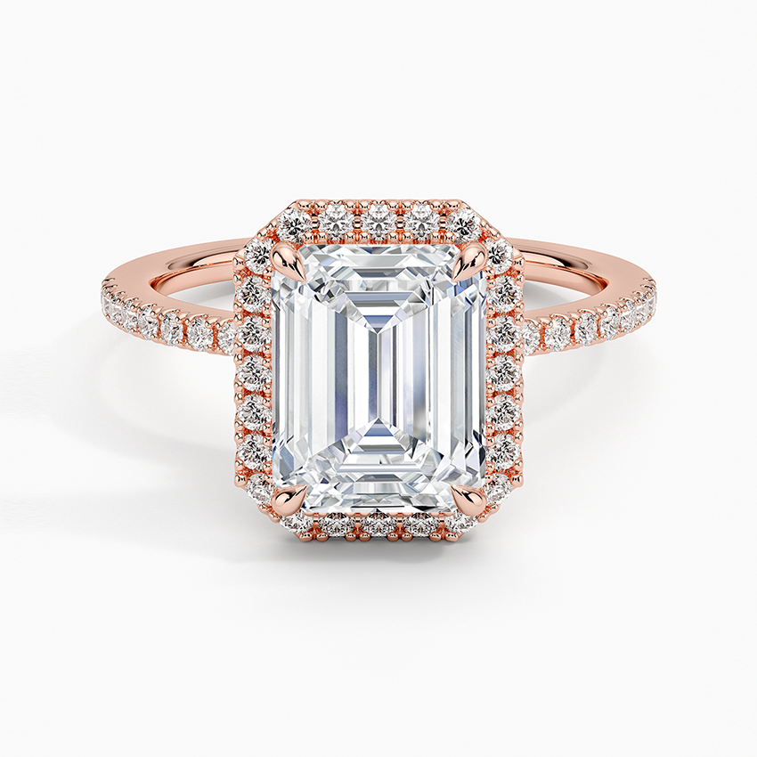 IGI Certified Lab Grown Diamond Engagement Ring Emerald Cut Hidden Halo Pavé Ring for Women - Image 9