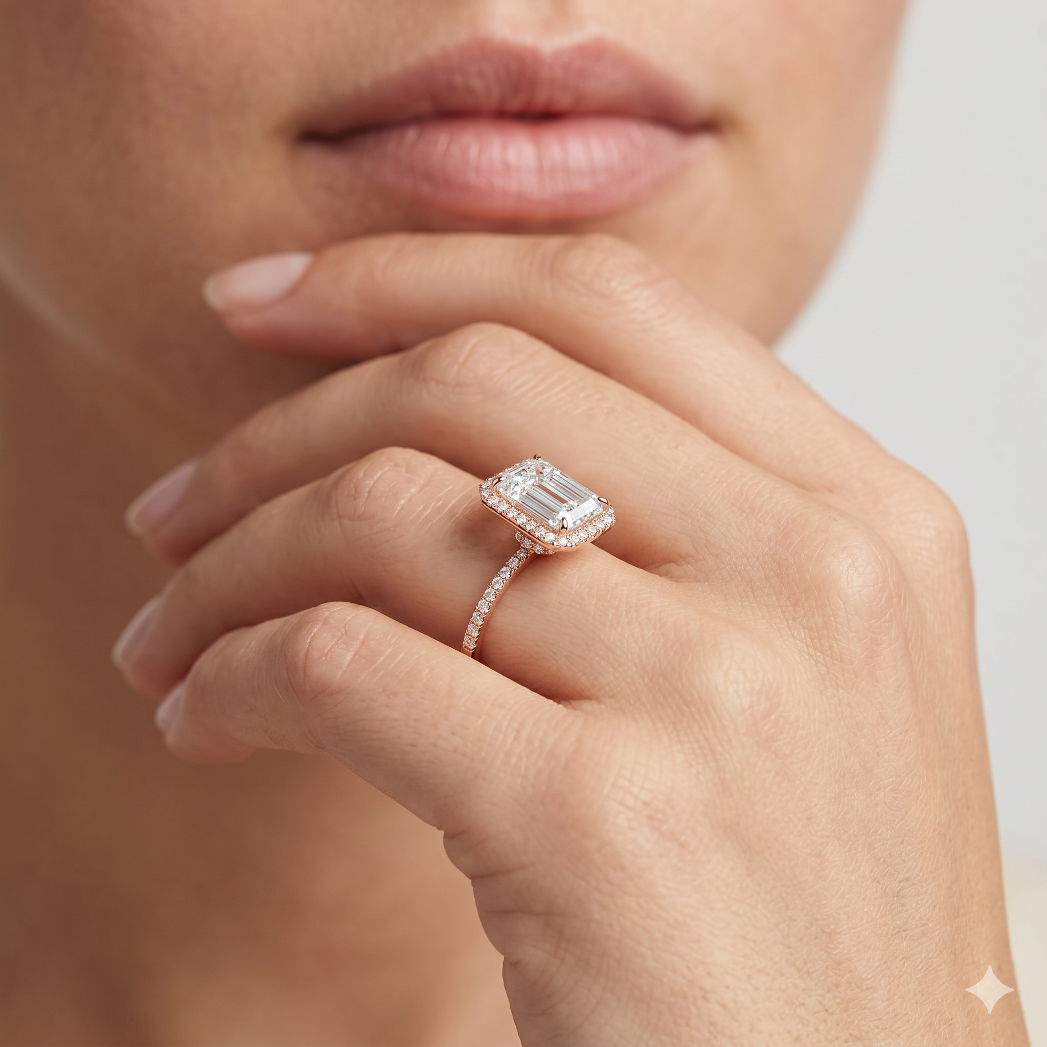 IGI Certified Lab Grown Diamond Engagement Ring Emerald Cut Hidden Halo Pavé Ring for Women - Image 12