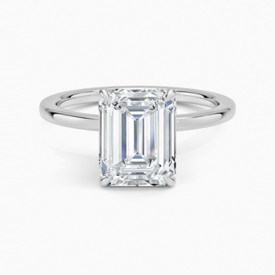 IGI Certified Lab Grown Diamond Engagement Ring Emerald Cut Hidden-Halo Style Ring for Women