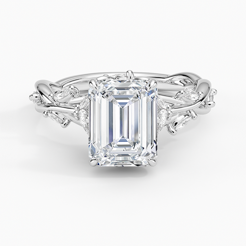 IGI Certified Lab Grown Diamond Engagement Ring Emerald Cut Vintage Inspired Floral for Women