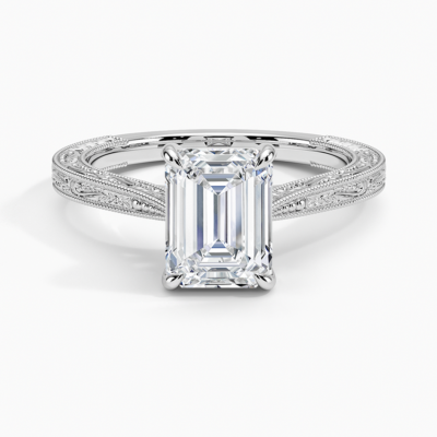 IGI Certified Lab Grown Diamond Engagement Ring Emerald Cut Vintage Style Ring for Women