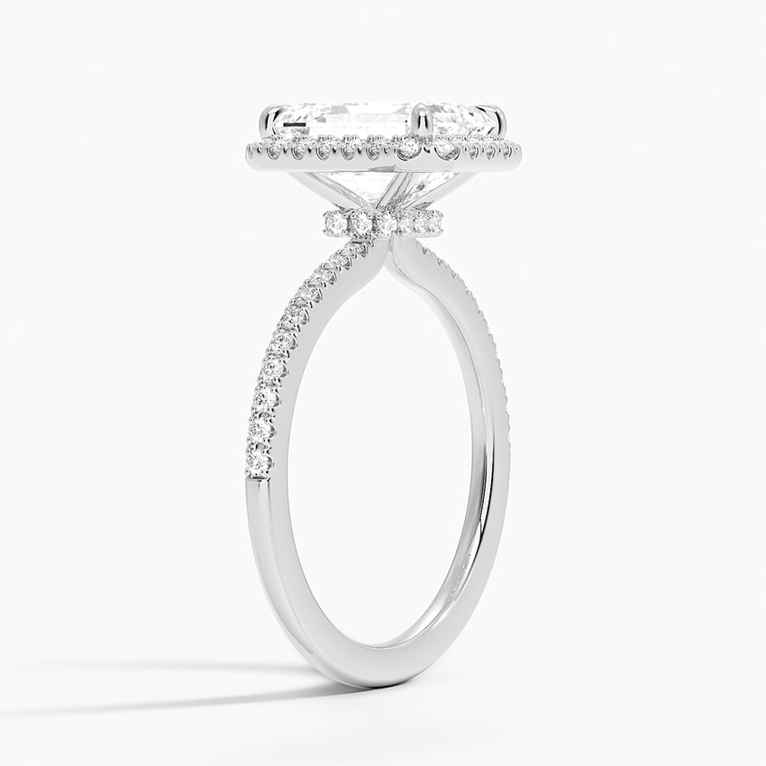 IGI Certified Lab Grown Diamond Engagement Ring Emerald Cut Hidden Halo Pavé Ring for Women - Image 2