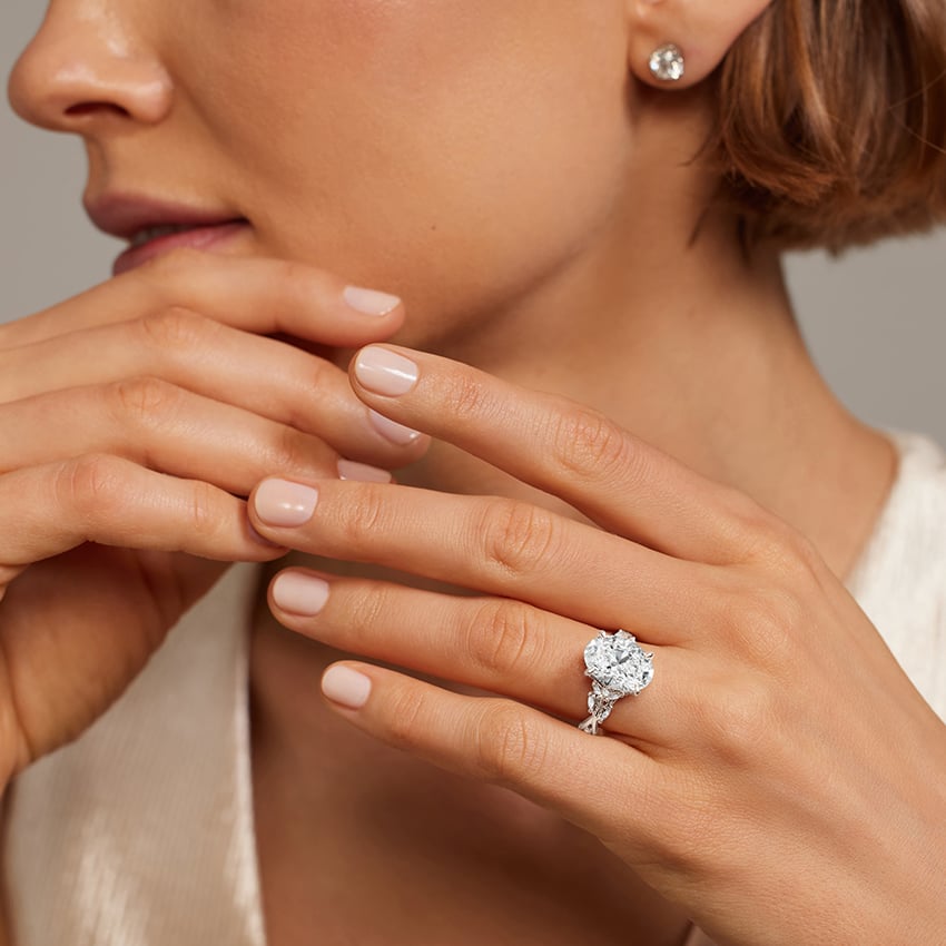 Lab Grown Diamond Engagement Ring Emerald Cut Vintage Inspired Floral for Women - Image 2