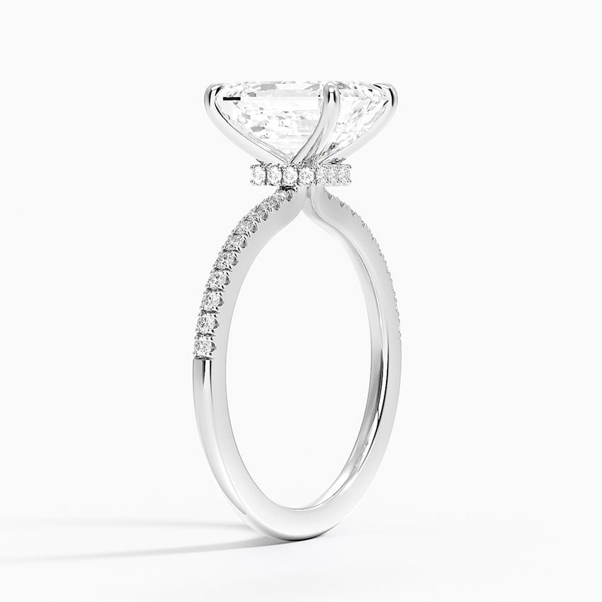 IGI Certified Lab Grown Diamond Engagement Ring Classic Emerald with Hidden Halo and Pavé Band Ring for Women - Image 4