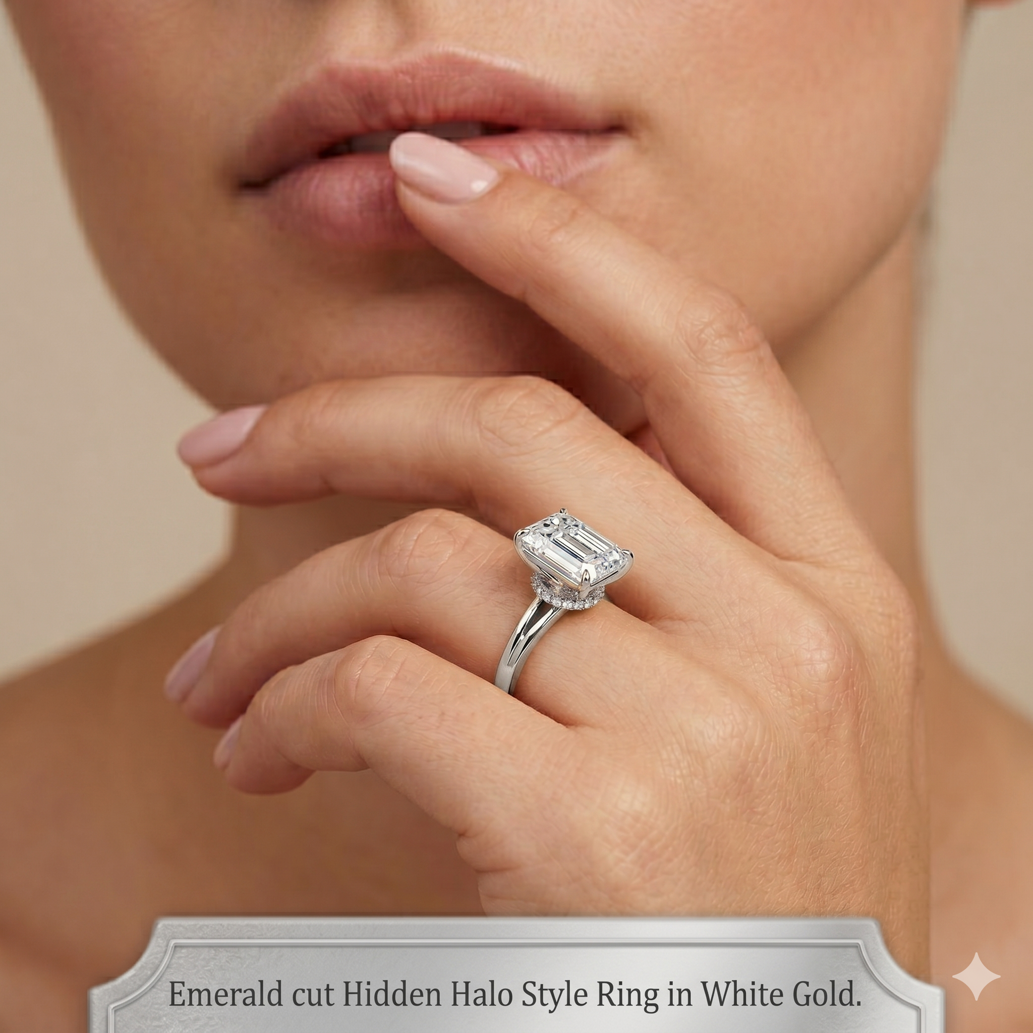 IGI Certified Lab Grown Diamond Engagement Ring Emerald Cut Hidden-Halo Style Ring for Women - Image 4