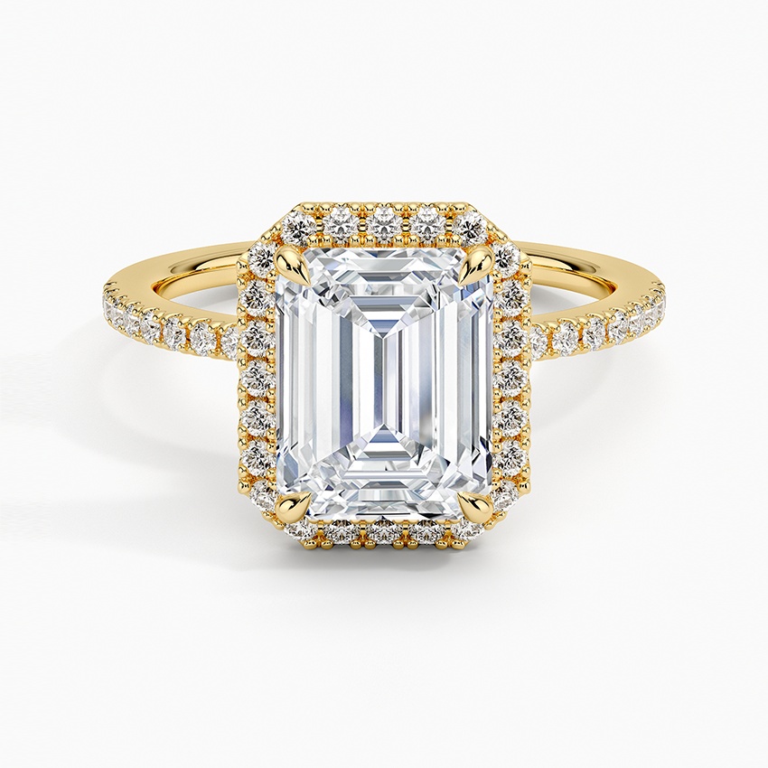 IGI Certified Lab Grown Diamond Engagement Ring Emerald Cut Hidden Halo Pavé Ring for Women - Image 5