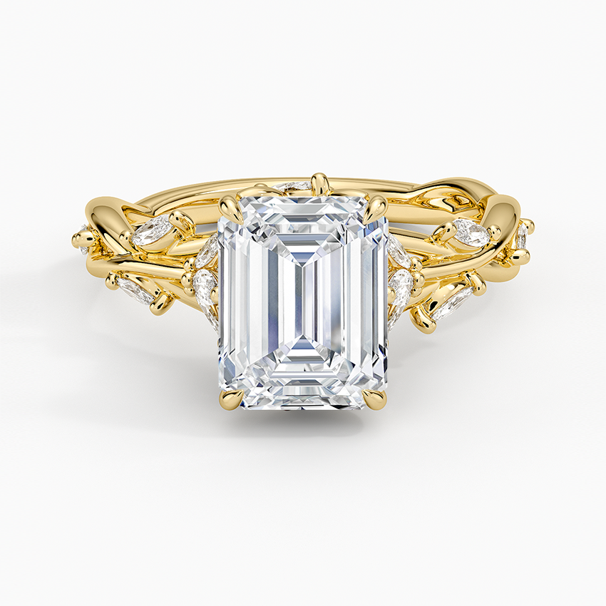 Lab Grown Diamond Engagement Ring Emerald Cut Vintage Inspired Floral for Women - Image 6