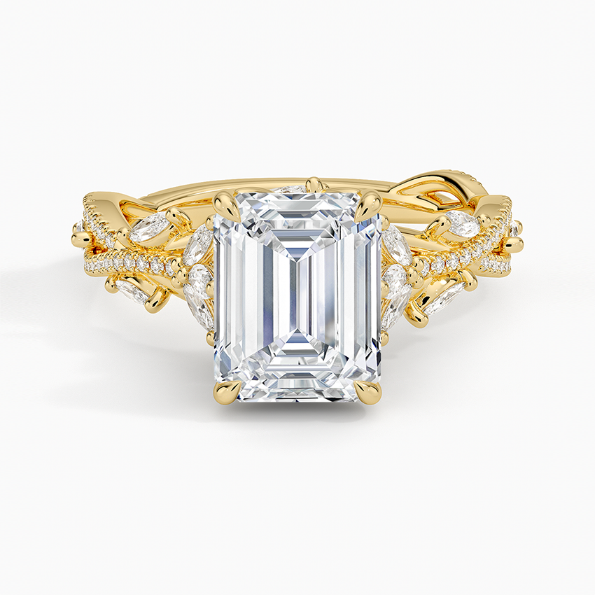 Lab Grown Diamond Engagement Ring Emerald Cut Pave Style Ring for Women - Image 5