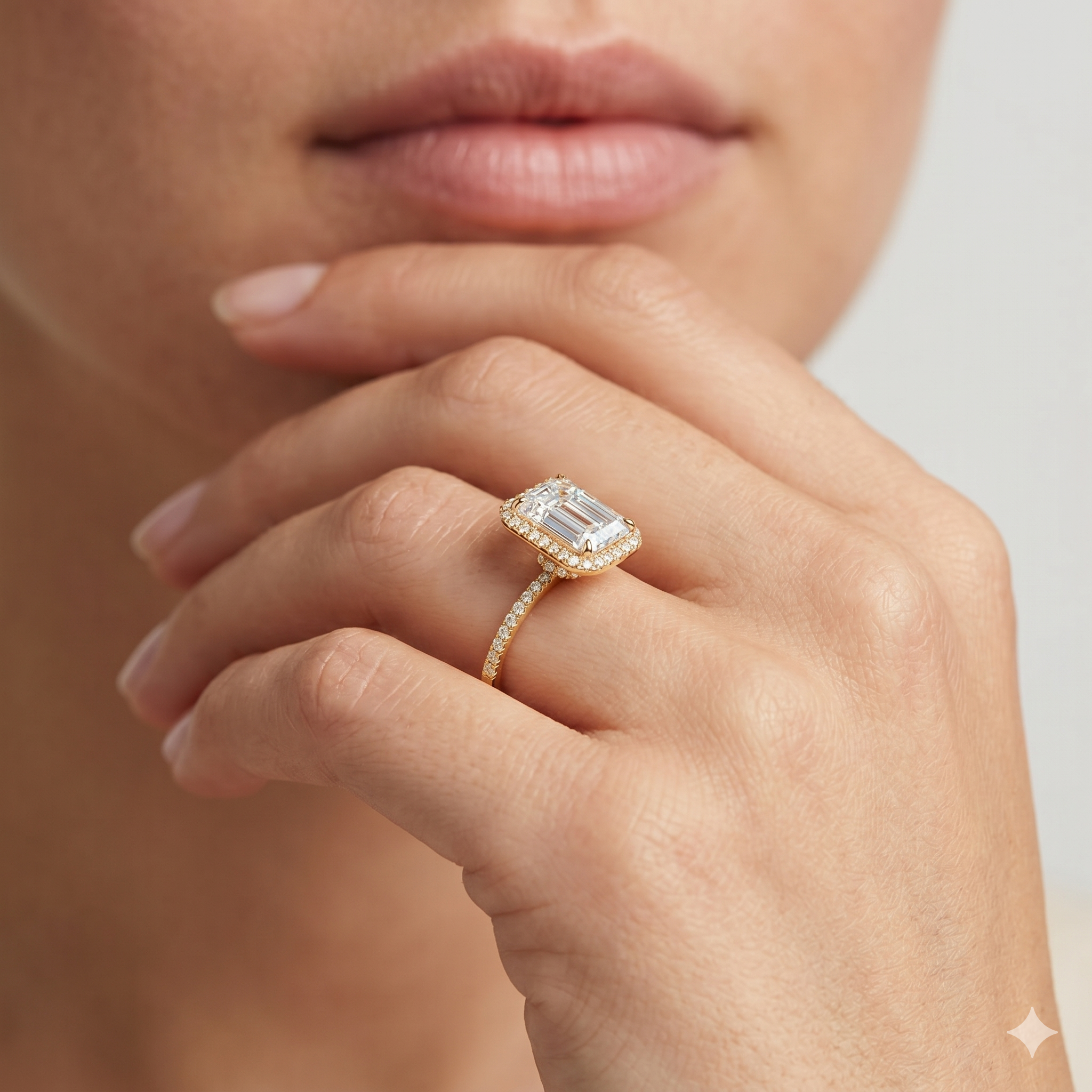 IGI Certified Lab Grown Diamond Engagement Ring Emerald Cut Hidden Halo Pavé Ring for Women - Image 8