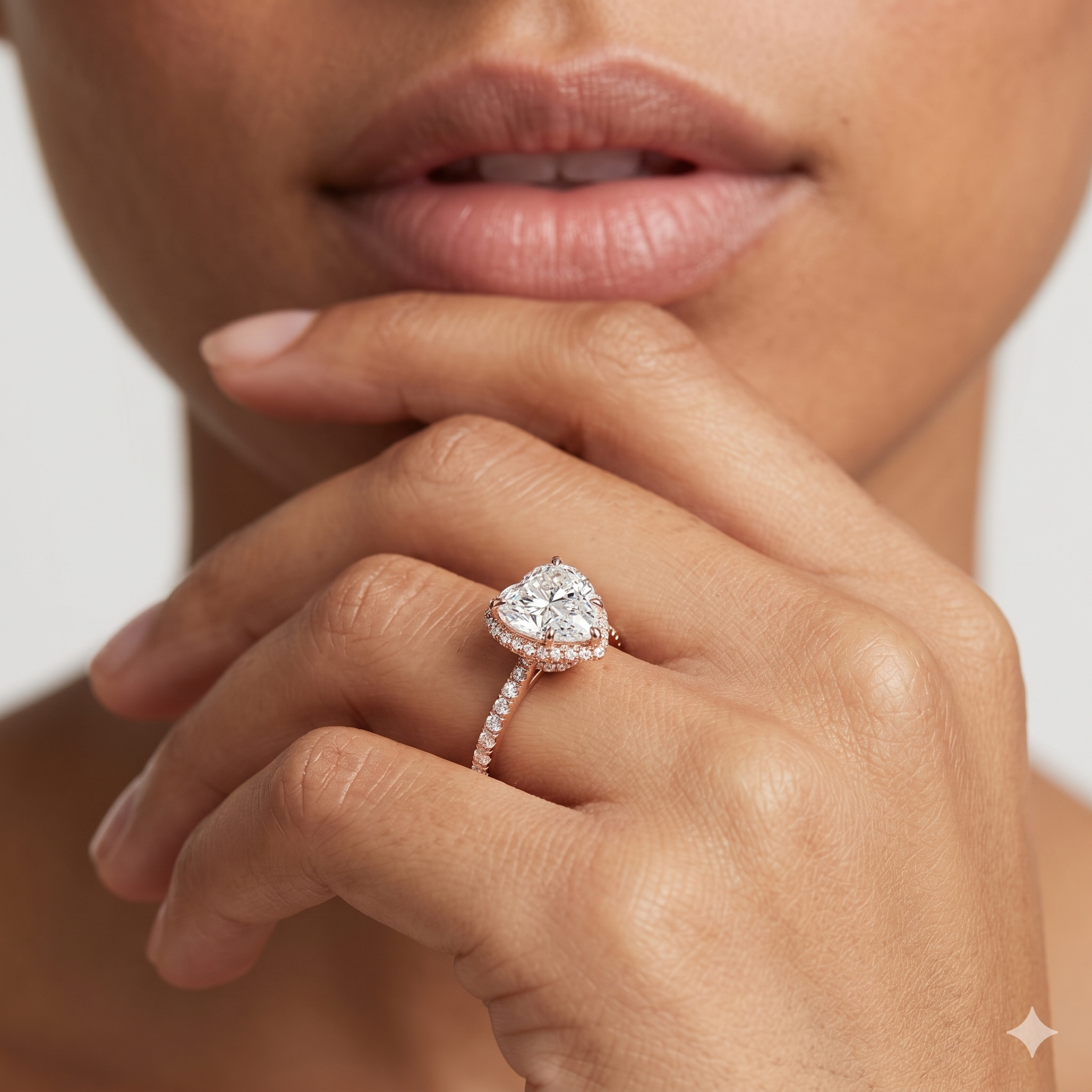 Lab Grown Diamond Engagement Ring Heart Cut Hidden Halo Cathedral Pavé Ring for Women - Image 11