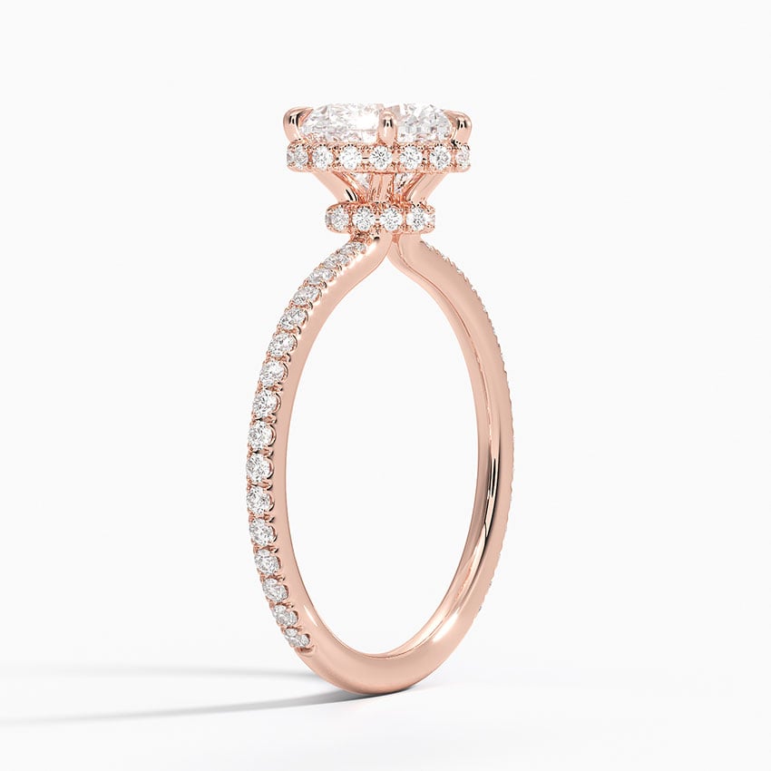 Lab Grown Diamond Engagement Ring Heart Cut Hidden Halo Cathedral Pavé Ring for Women - Image 10