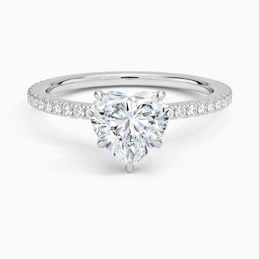 Lab Grown Diamond Engagement Ring Heart Cut Solitaire with Pavé Band Ring for Women