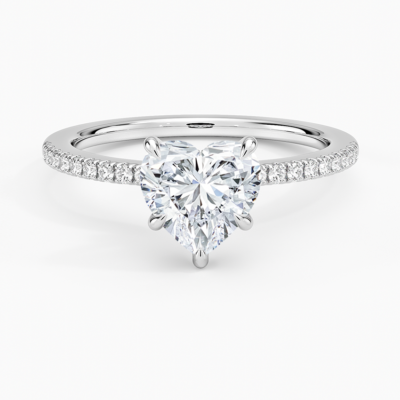 IGI Certified Lab Grown Diamond Engagement Ring Classic Heart with Hidden Halo and Pavé Band Ring for Women