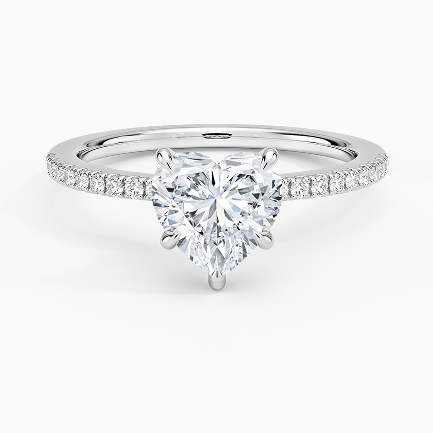 IGI Certified Lab Grown Diamond Engagement Ring Classic Heart with Hidden Halo and Pavé Band Ring for Women