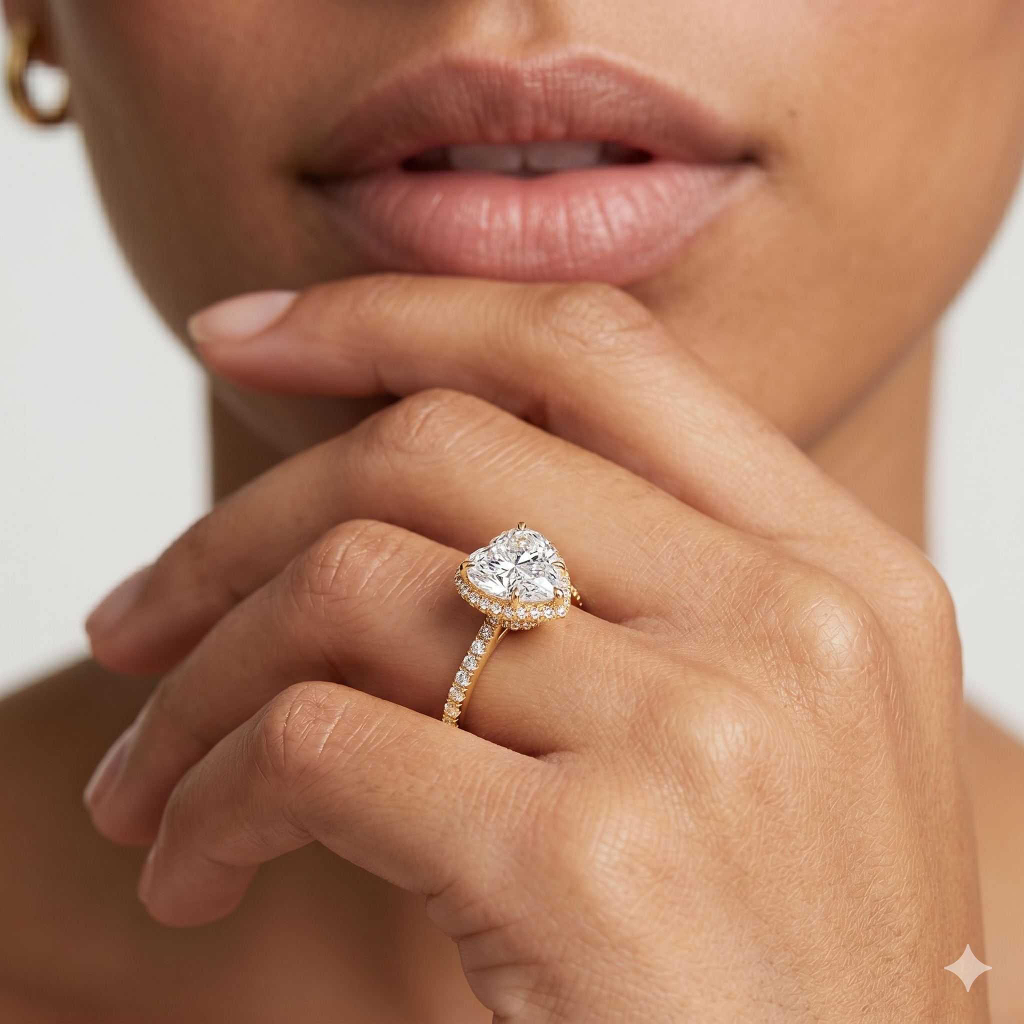 Lab Grown Diamond Engagement Ring Heart Cut Hidden Halo Cathedral Pavé Ring for Women - Image 7