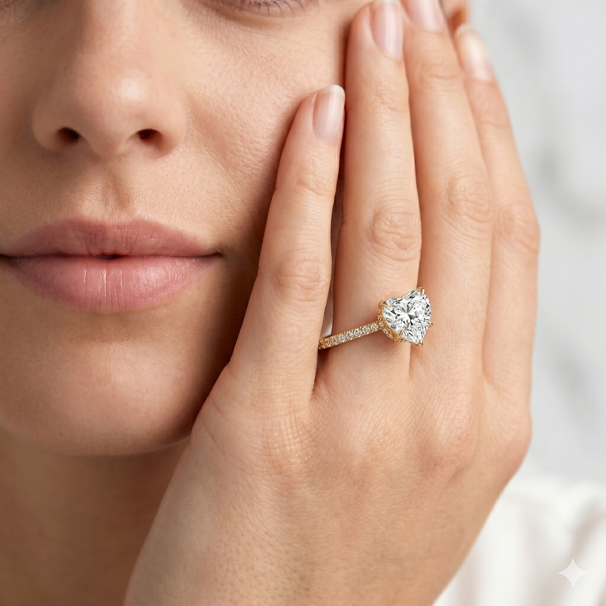 Lab Grown Diamond Engagement Ring Heart Cut Solitaire with Pavé Band Ring for Women - Image 8