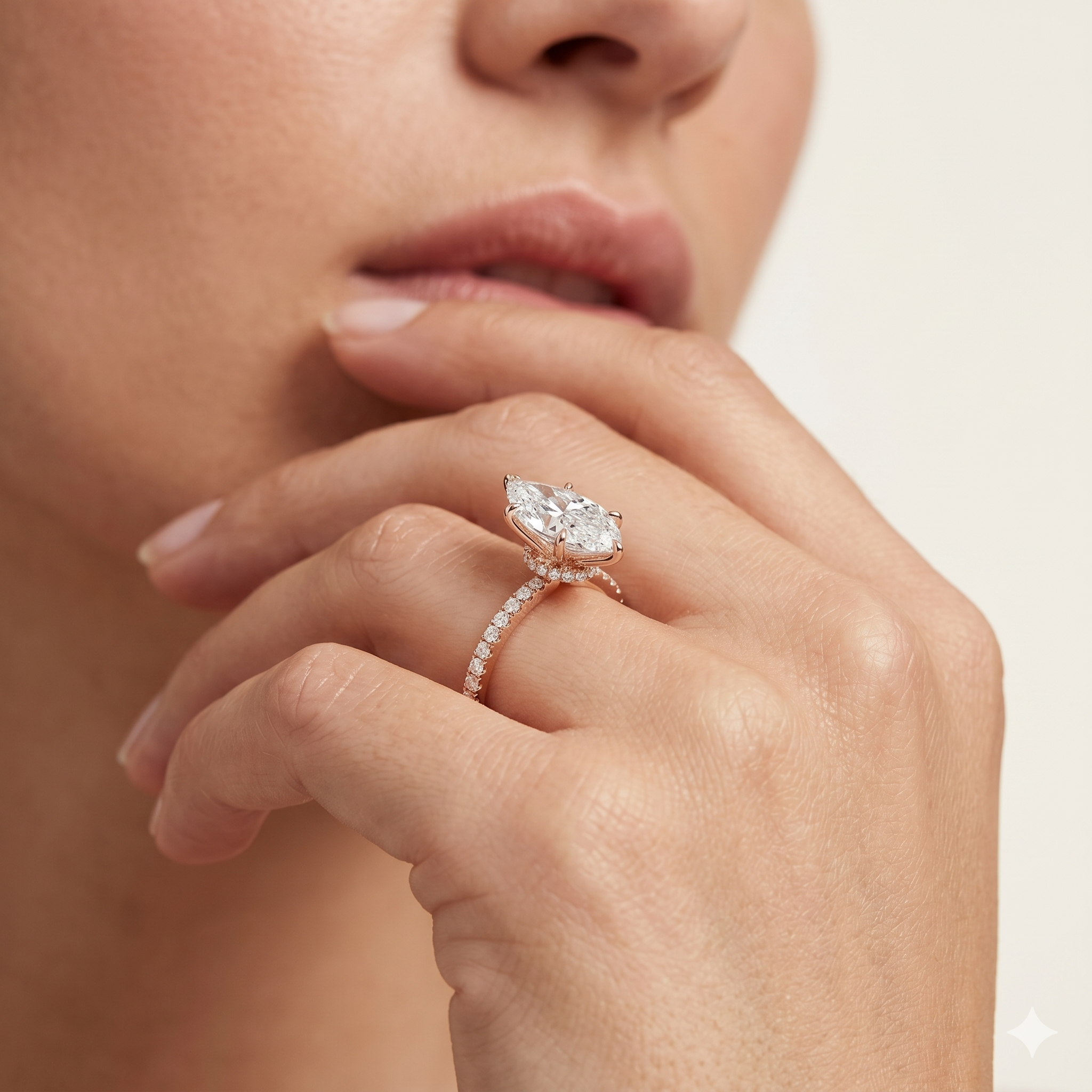 Lab Grown Diamond Engagement Ring Marquise Cut Solitaire with Pavé Band Ring for Women - Image 12