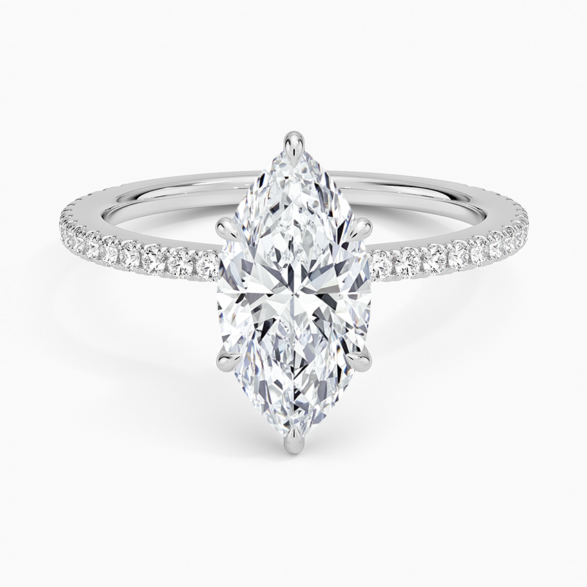 Lab Grown Diamond Engagement Ring Marquise Cut Solitaire with Pavé Band Ring for Women