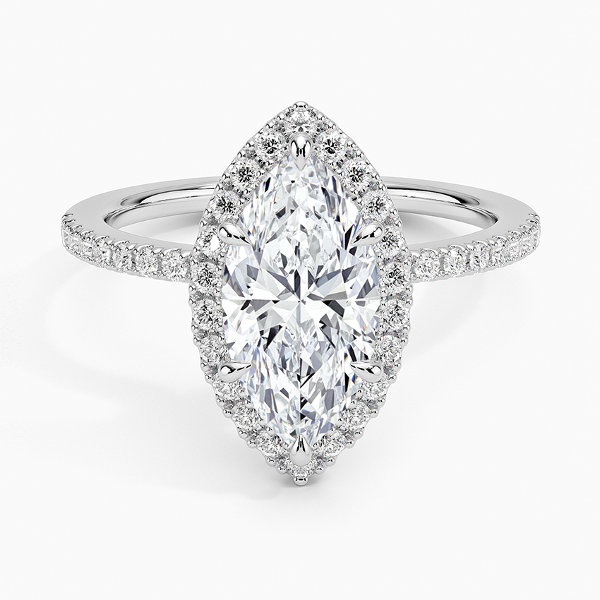 IGI Certified Lab Grown Diamond Engagement Ring Marquise Cut Hidden Halo Pavé Ring for Women