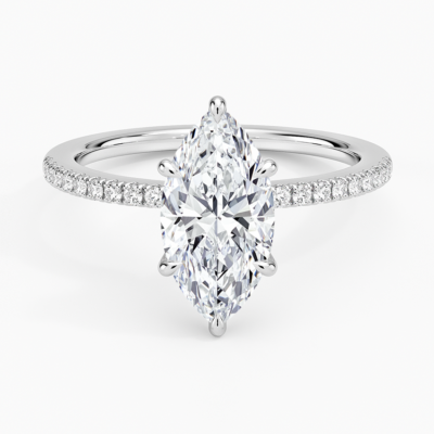 IGI Certified Lab Grown Diamond Engagement Ring Classic Marquise with Hidden Halo and Pavé Band Ring for Women