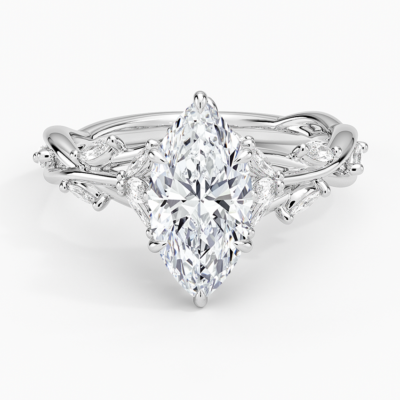 IGI Certified Lab Grown Diamond Engagement Ring Marquise Cut Vintage Inspired Floral for Women