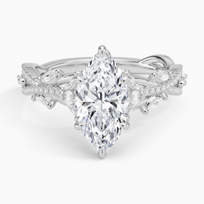 IGI Certified Lab Grown Diamond Engagement Ring Marquise Cut Pave Style Ring for Women