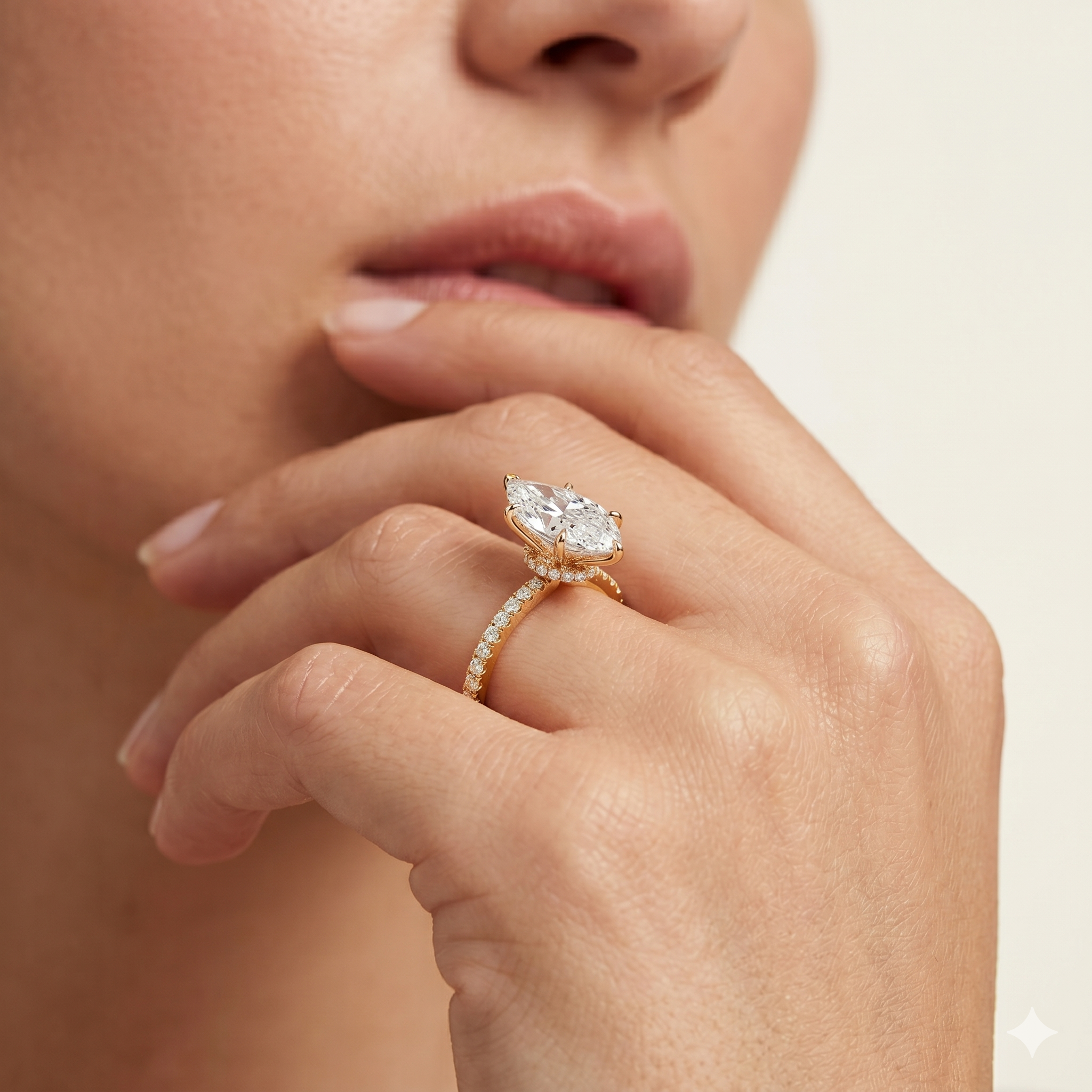 Lab Grown Diamond Engagement Ring Marquise Cut Solitaire with Pavé Band Ring for Women - Image 8