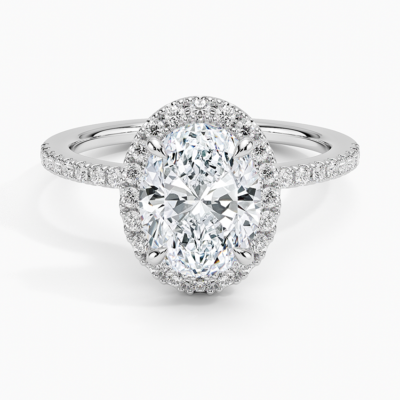 IGI Certified Lab Grown Diamond Engagement Ring Oval Cut Hidden Halo Pavé Ring for Women